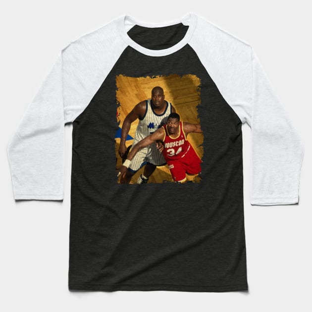 Hakeem Olajuwon vs Shaquille O'Neal in The 1995 NBA Finals Baseball T-Shirt by Omeshshopart